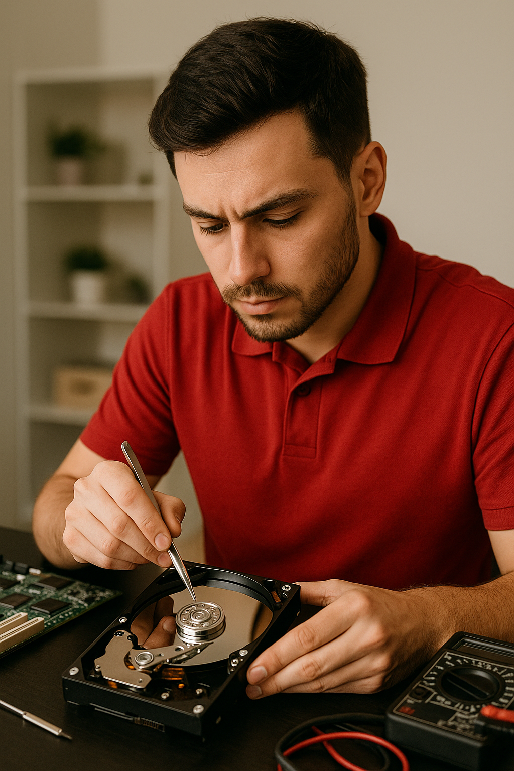 Data recovery technician working on hard drive Palm Beach County